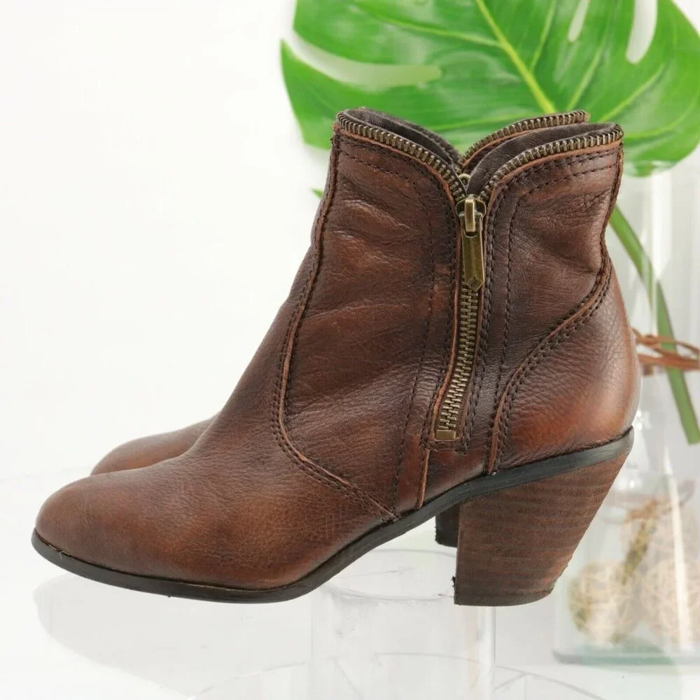 Sam Edelman Womens Linden Boot Size 7 Brown Leather Western Block Heel  Zip Edge